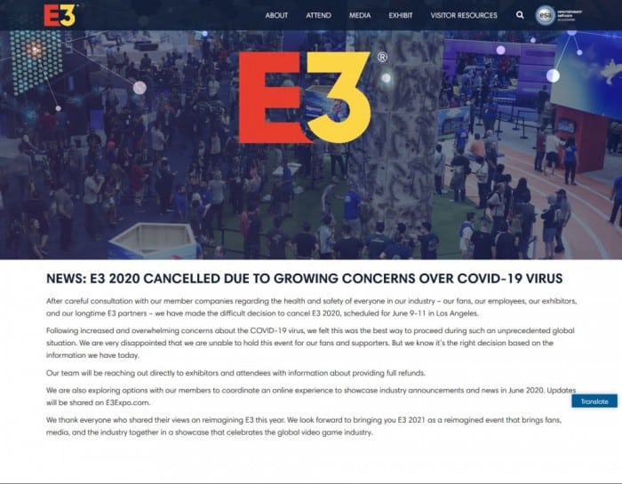 E3 game show canceled over coronavirus fears