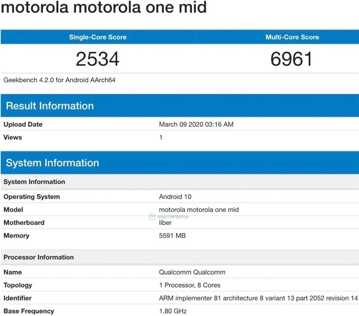 Motorola One Mid appeared on GeekBench-CnTechPost