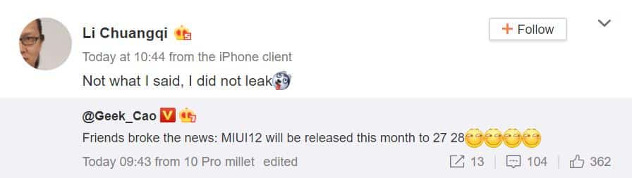 MIUI 12 may be released on April 27 or 28
