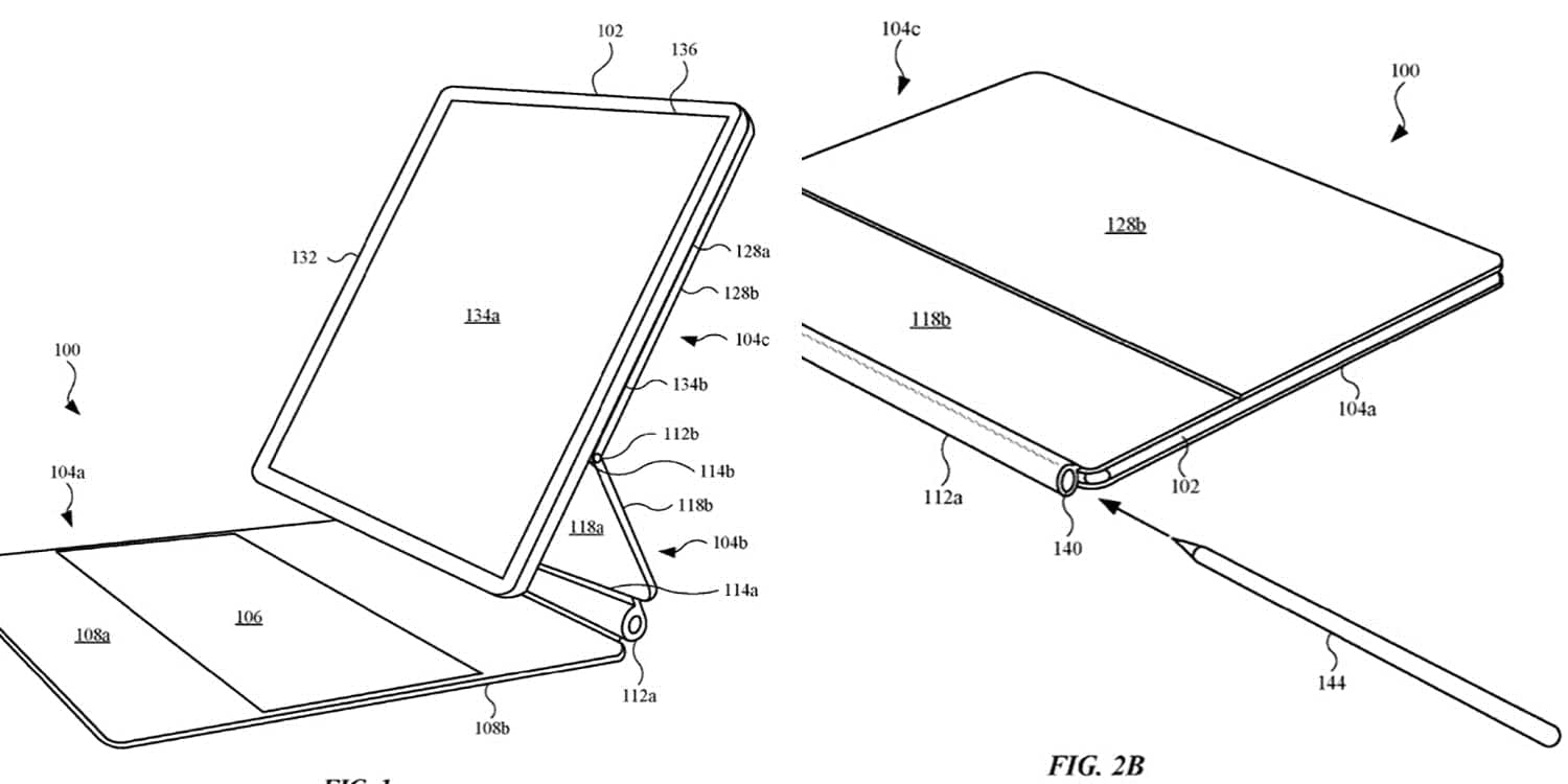 Patent shows new keyboard case for iPad with stylus tucked in at spindle