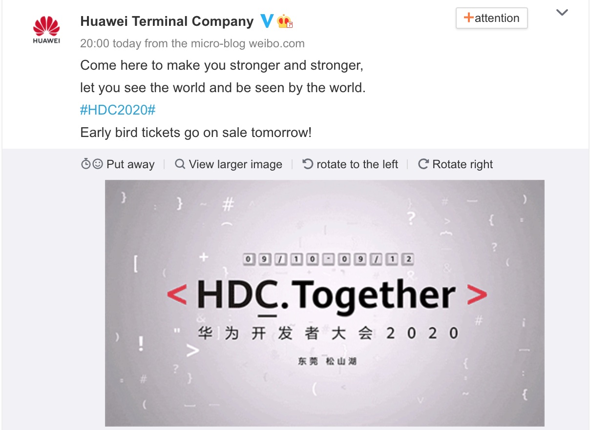 Huawei developer conference tickets will go on sale on Aug 3, HarmonyOS