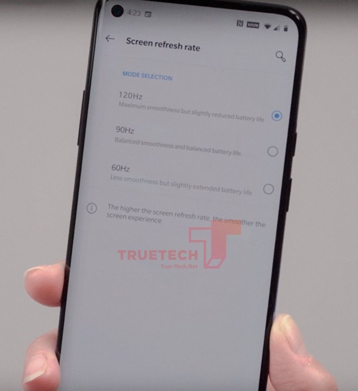 Leaked photo shows OnePlus 8 Pro has three options for refresh rate
